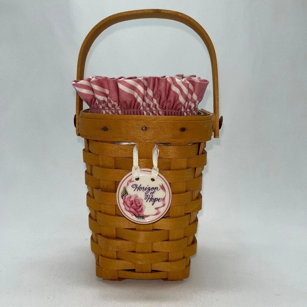 Longaberger Basket 1998 Horizon of Hope Pink Stripe Liner Protector Tie On